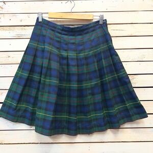 Lands' End Blue Green Plaid Rayon Blend Pleated Schoolgirl Skirt Size 14